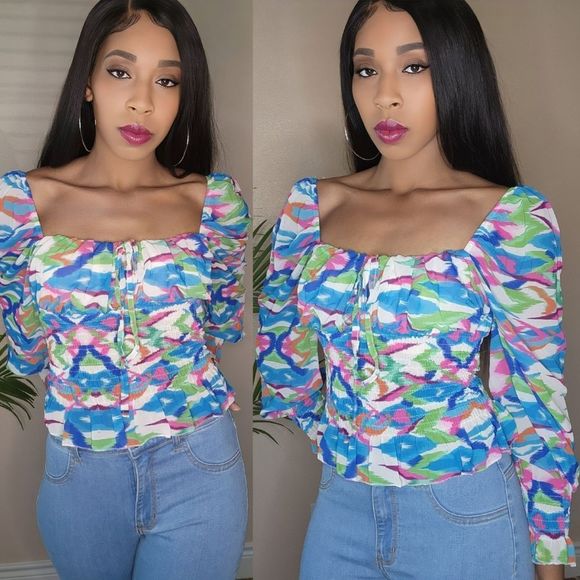 Shirred Colorful Top - Picture 1 of 11